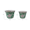 Planter Set of 2 | Handpainted Floral | Scallop Rim | Green Ceramic 10 12"