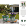 Planter Set of 2 | Handpainted Floral | Scallop Rim | Green Ceramic 10 12"