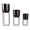 Accent Planter on Stand Set of 3 | Cross Design | Etched Modern Black Iron