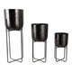 Accent Planter on Stand Set of 3 | Cross Design | Etched Modern Black Iron
