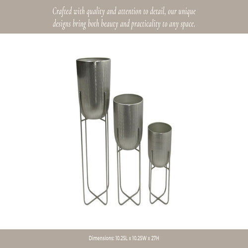 Garden Planter Set of 3 | Silver Iron X Frames | 15/20/27"
