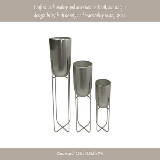 Garden Planter Set of 3 | Silver Iron X Frames | 15/20/27"
