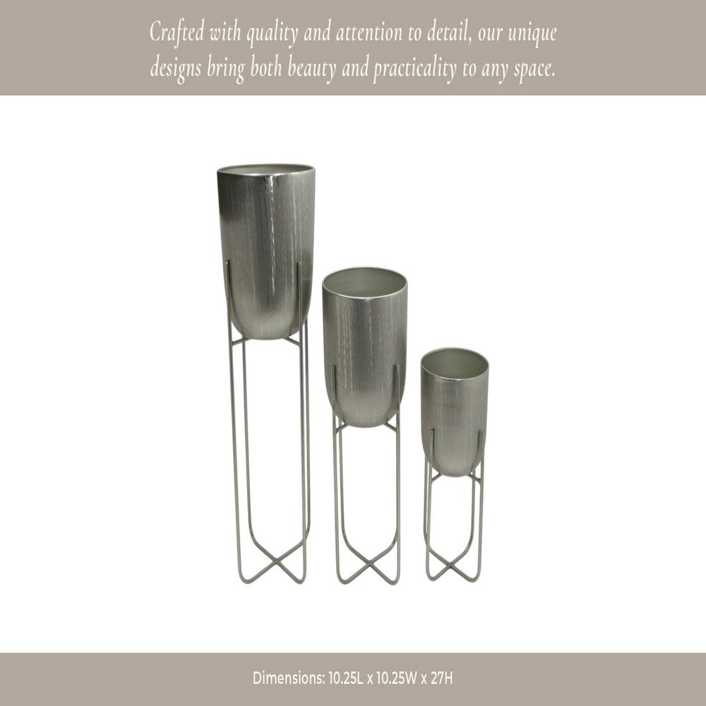 Garden Planter Set of 3 | Silver Iron X Frames | 15/20/27"