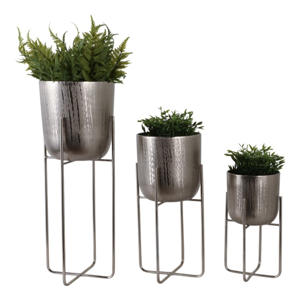 Garden Planter Set of 3 | Silver Iron X Frames | 15/20/27"