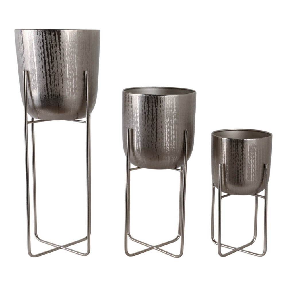 Garden Planter Set of 3 | Silver Iron X Frames | 15/20/27"