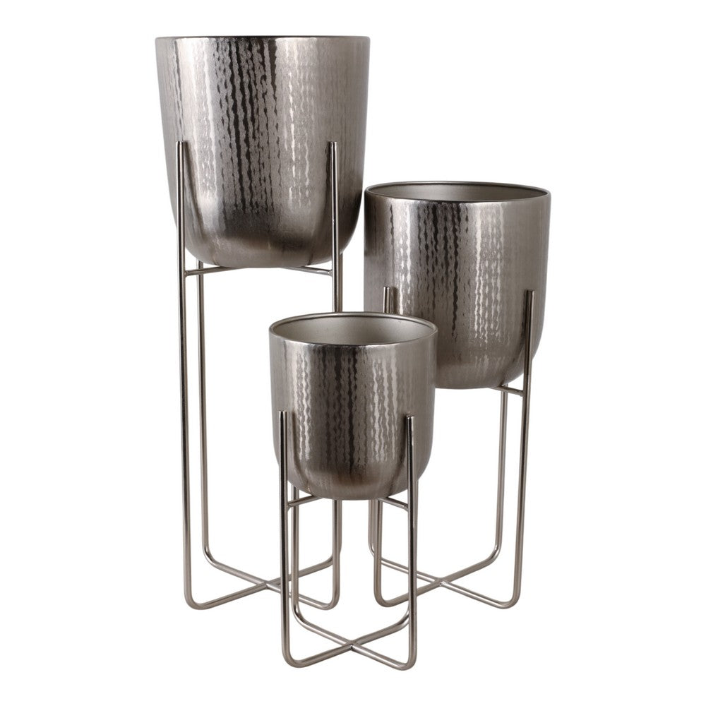 Garden Planter Set of 3 | Silver Iron X Frames | 15/20/27"
