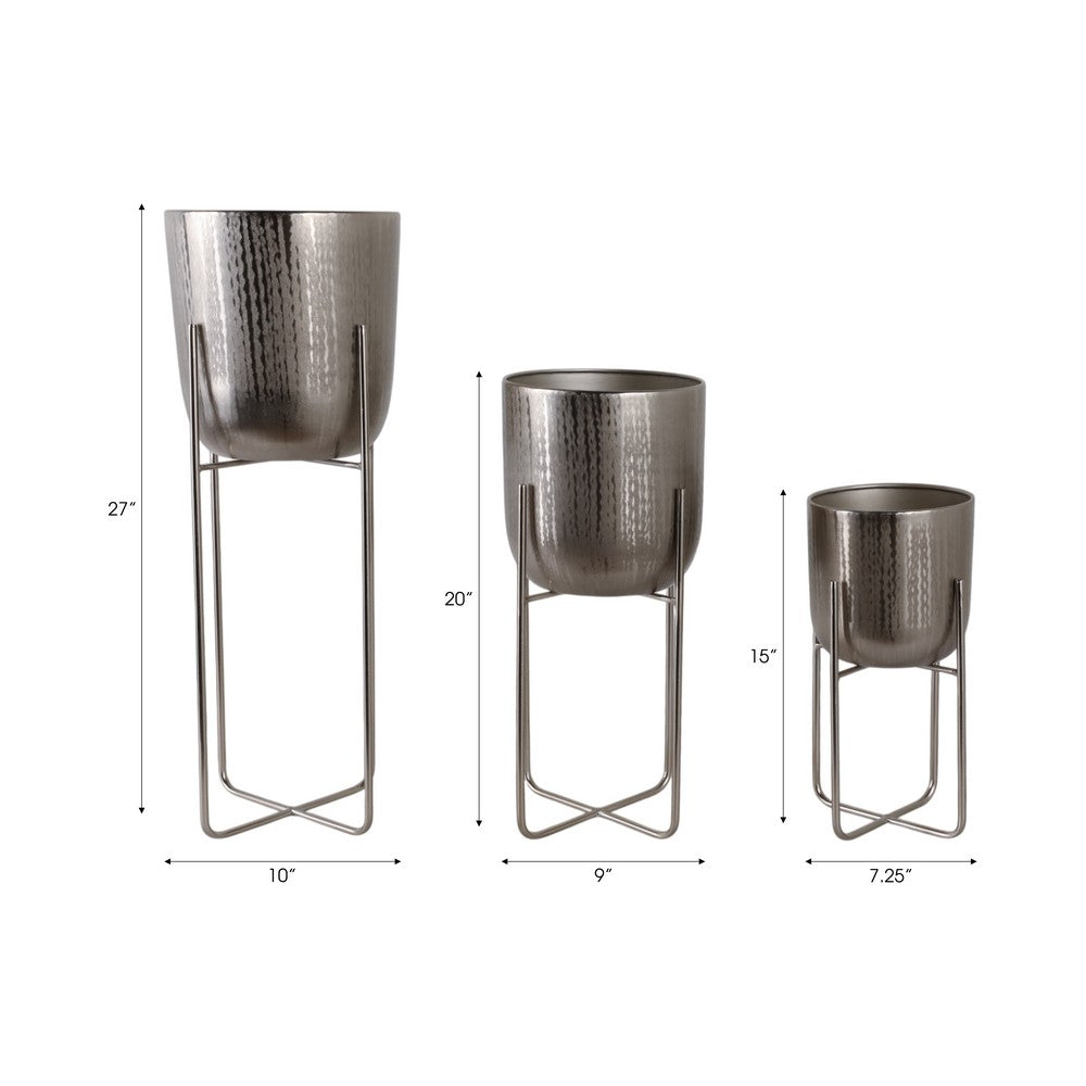 Garden Planter Set of 3 | Silver Iron X Frames | 15/20/27"