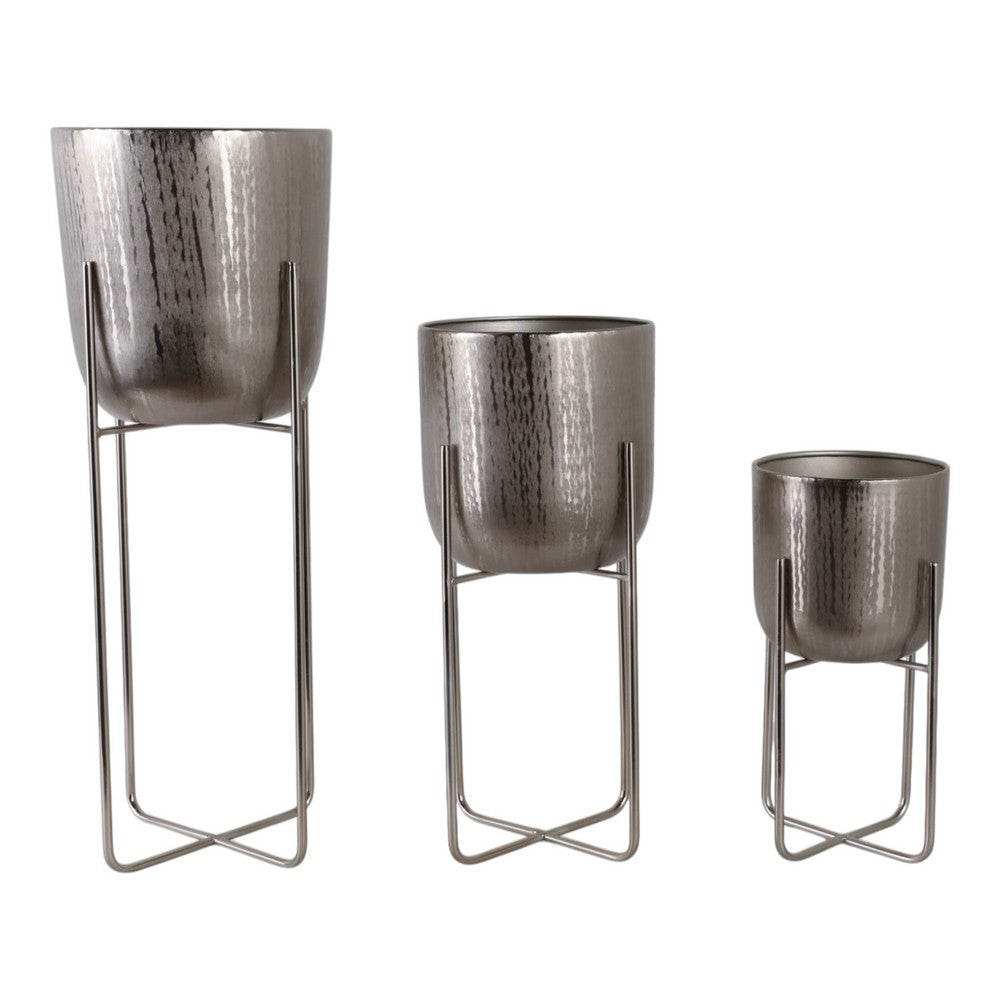 Garden Planter Set of 3 | Silver Iron X Frames | 15/20/27"