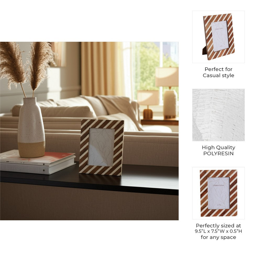 5x7 Accent Photo Frame | Brown Wood Frame with Ivory Diagonal Lines