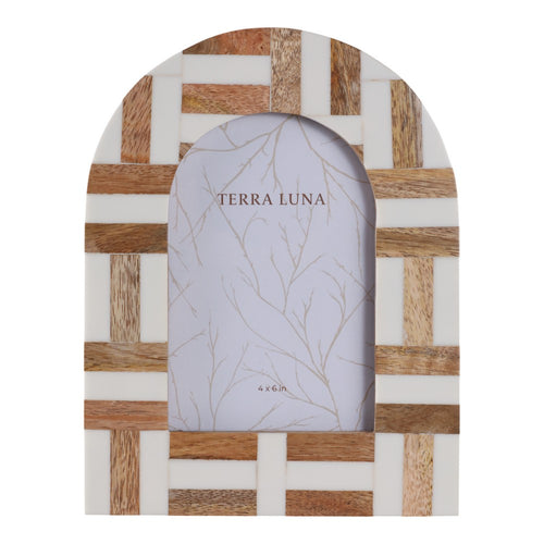 Decorative Arch Photo Frame | Ivory Resin & Brown Wood Inlay | 4 x 6"