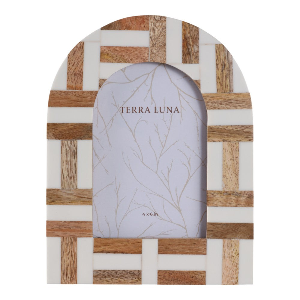 Decorative Arch Photo Frame | Ivory Resin & Brown Wood Inlay | 4 x 6"