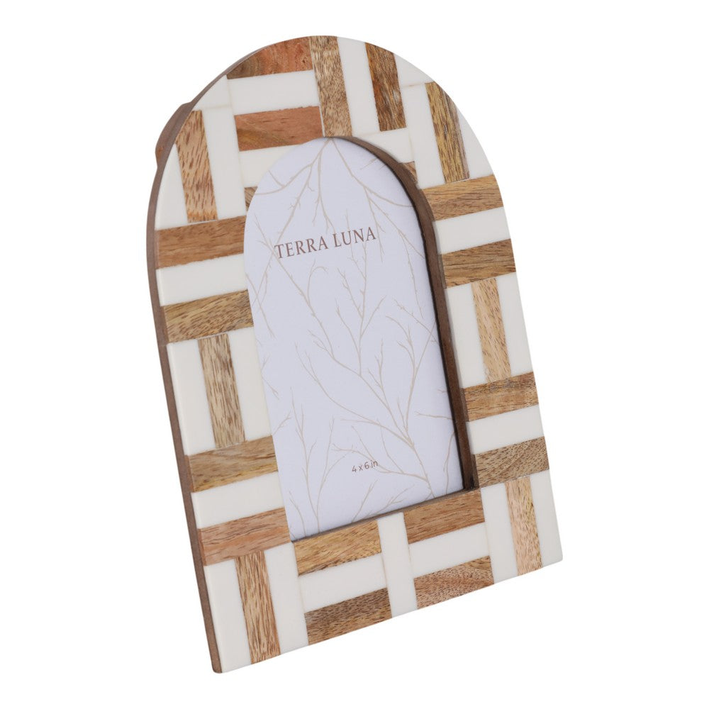Decorative Arch Photo Frame | Ivory Resin & Brown Wood Inlay | 4 x 6"