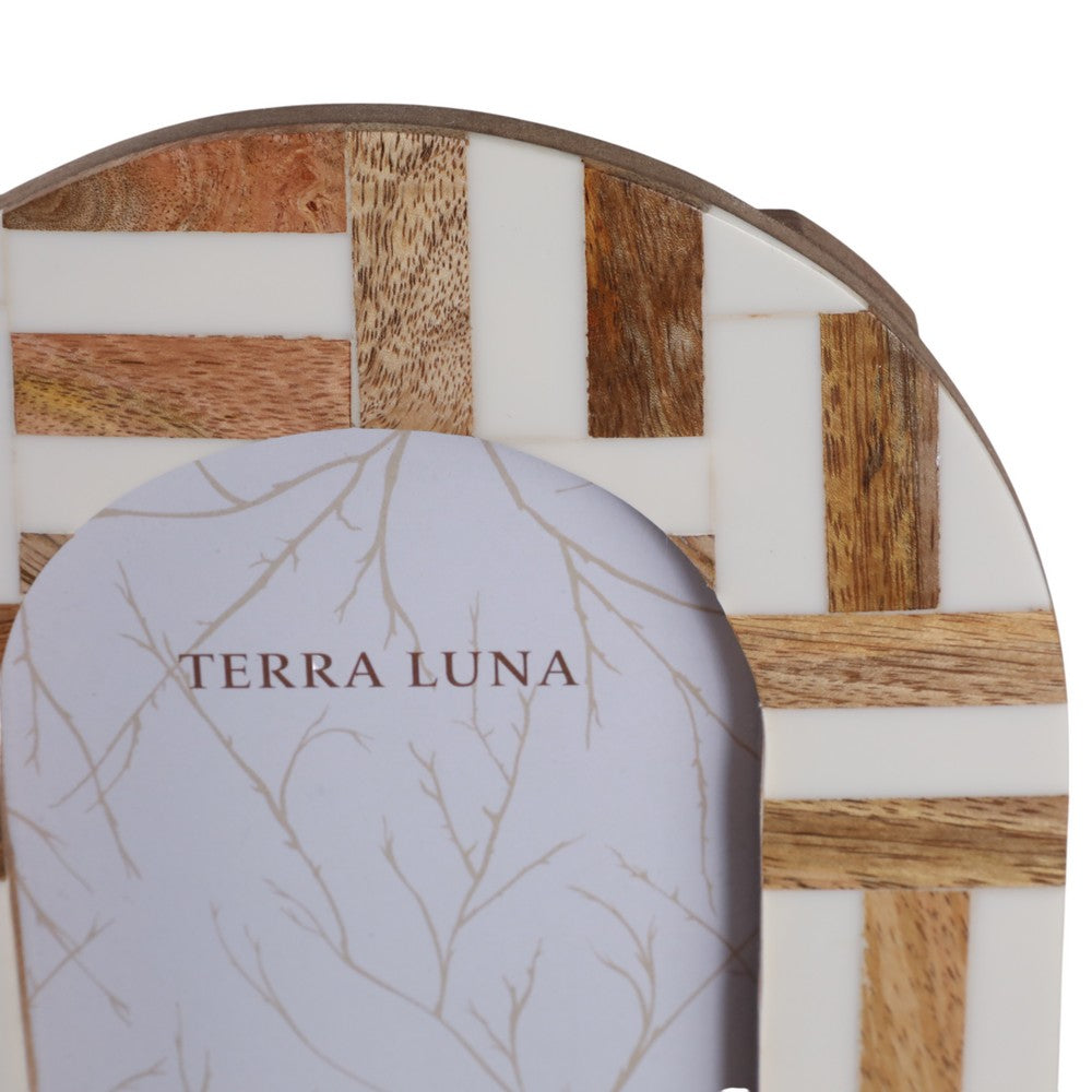 Decorative Arch Photo Frame | Ivory Resin & Brown Wood Inlay | 4 x 6"
