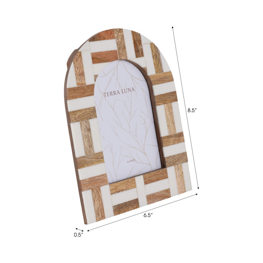 Decorative Arch Photo Frame | Ivory Resin & Brown Wood Inlay | 4 x 6"