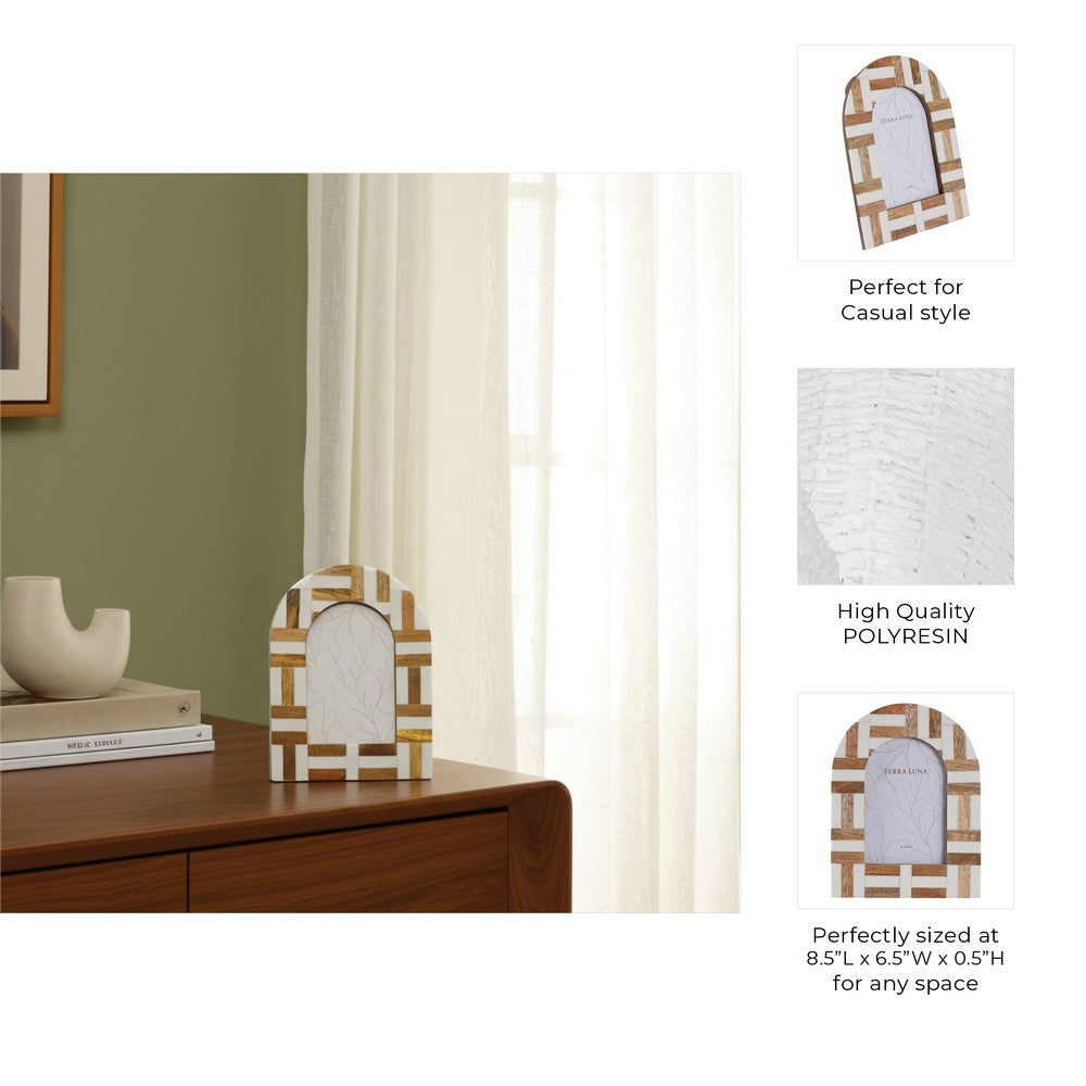 Decorative Arch Photo Frame | Ivory Resin & Brown Wood Inlay | 4 x 6"