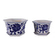 Vintage White & Blue Planter with Saucer Set of 2 | Floral Vine | Ceramic