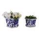 Vintage White & Blue Planter with Saucer Set of 2 | Floral Vine | Ceramic
