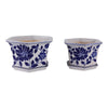 Vintage White & Blue Planter with Saucer Set of 2 | Floral Vine | Ceramic