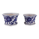 Vintage White & Blue Planter with Saucer Set of 2 | Floral Vine | Ceramic
