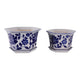 Vintage White & Blue Planter with Saucer Set of 2 | Floral Vine | Ceramic