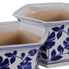 Vintage White & Blue Planter with Saucer Set of 2 | Floral Vine | Ceramic