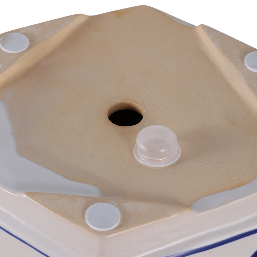 Vintage White & Blue Planter with Saucer Set of 2 | Floral Vine | Ceramic