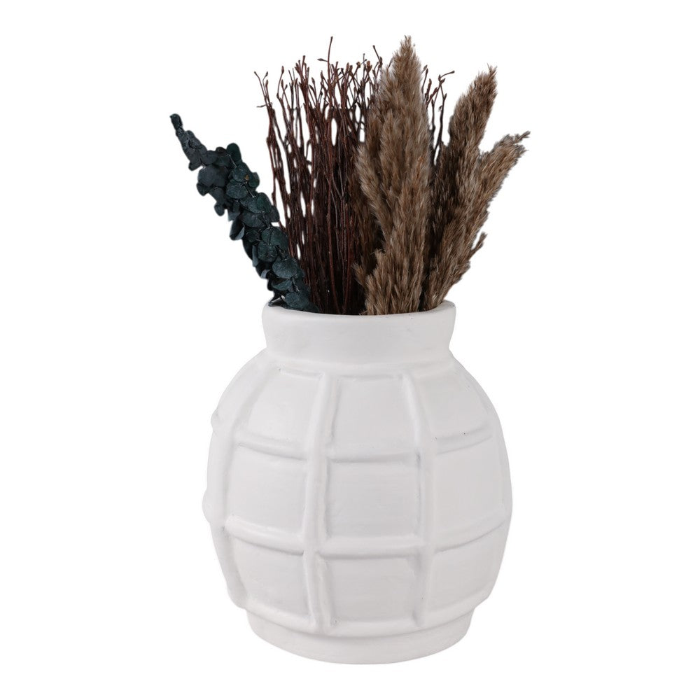Decorative Vase | Round Shape Windowpane Pattern | White Paper Mache