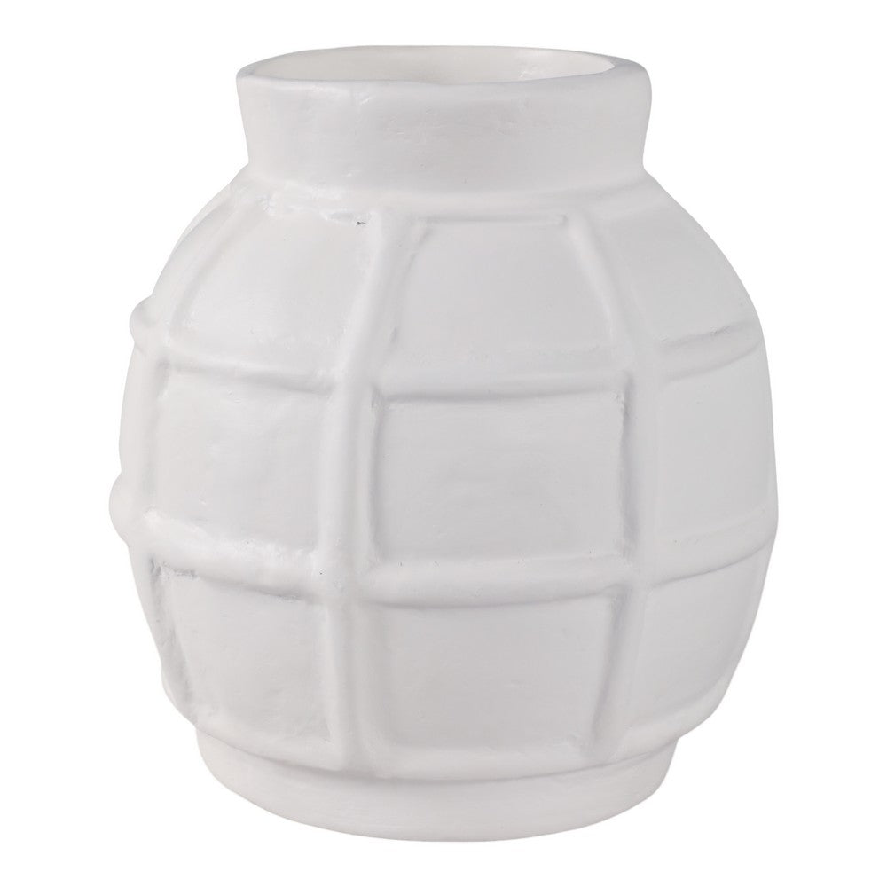 Decorative Vase | Round Shape Windowpane Pattern | White Paper Mache