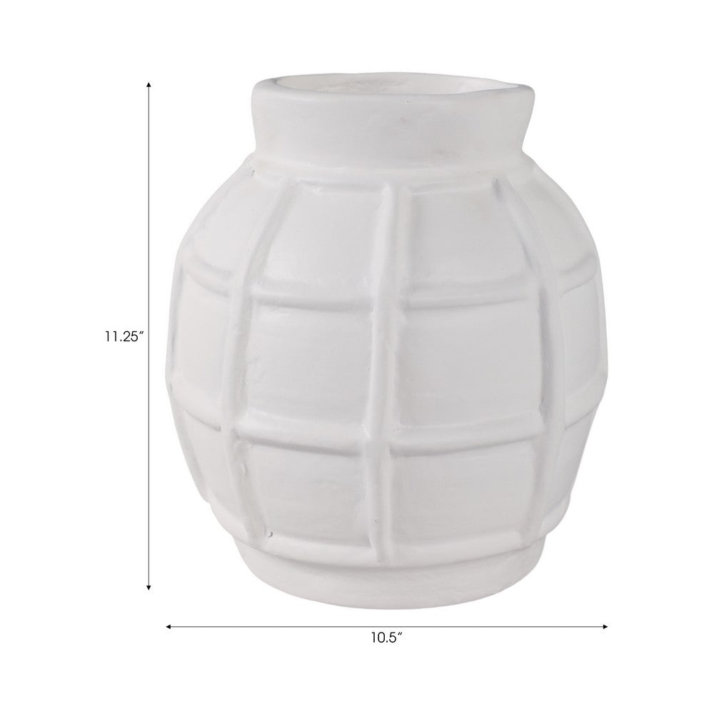Decorative Vase | Round Shape Windowpane Pattern | White Paper Mache
