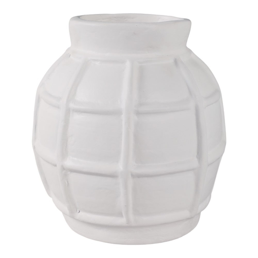 Decorative Vase | Round Shape Windowpane Pattern | White Paper Mache