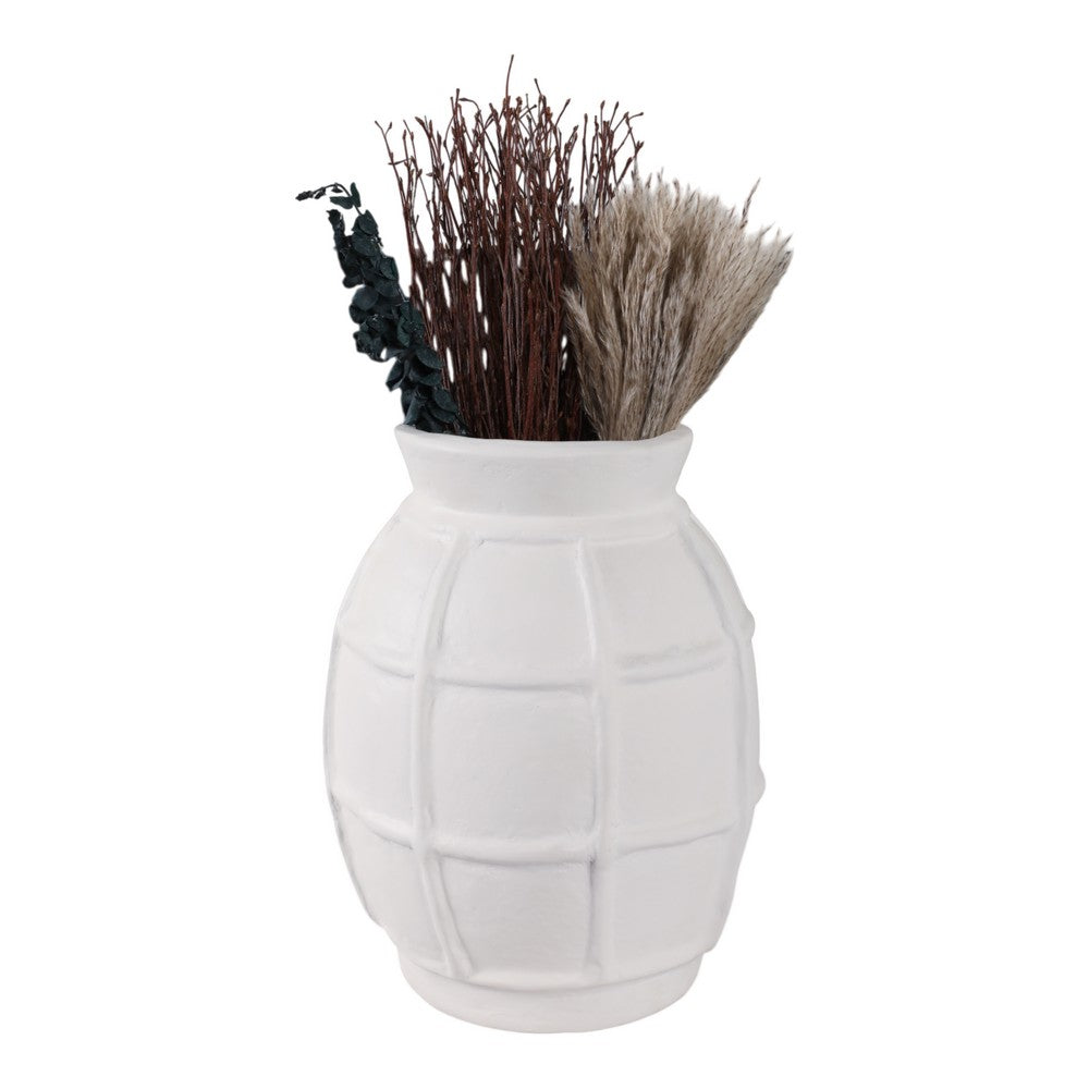 14" Decorative Dry Flower Vase | White Paper Mache Windowpane Design