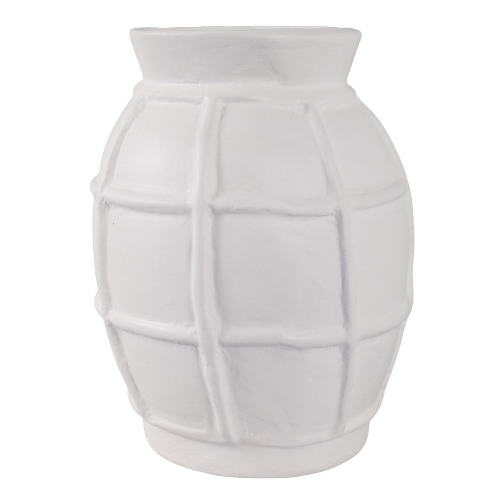 14" Decorative Dry Flower Vase | White Paper Mache Windowpane Design
