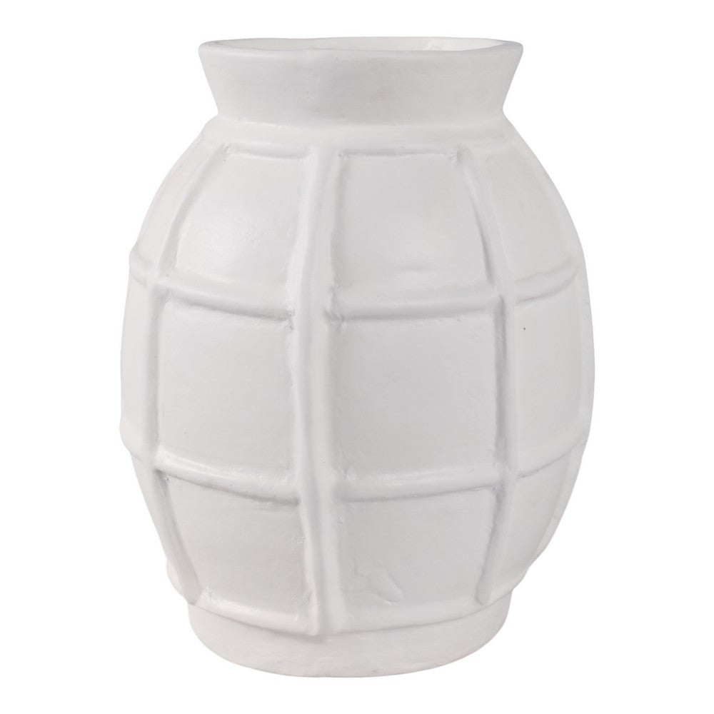 14" Decorative Dry Flower Vase | White Paper Mache Windowpane Design