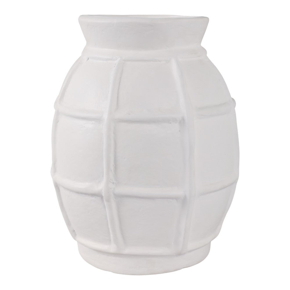 14" Decorative Dry Flower Vase | White Paper Mache Windowpane Design