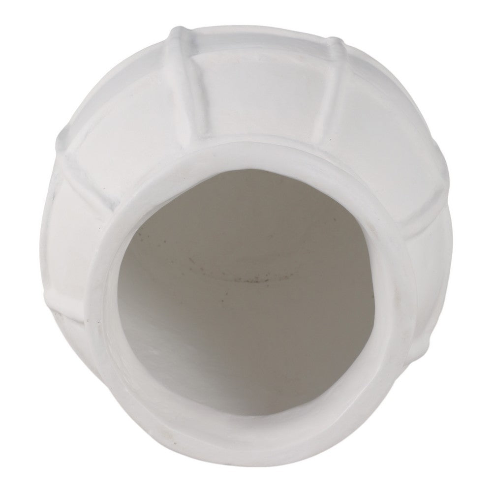 14" Decorative Dry Flower Vase | White Paper Mache Windowpane Design