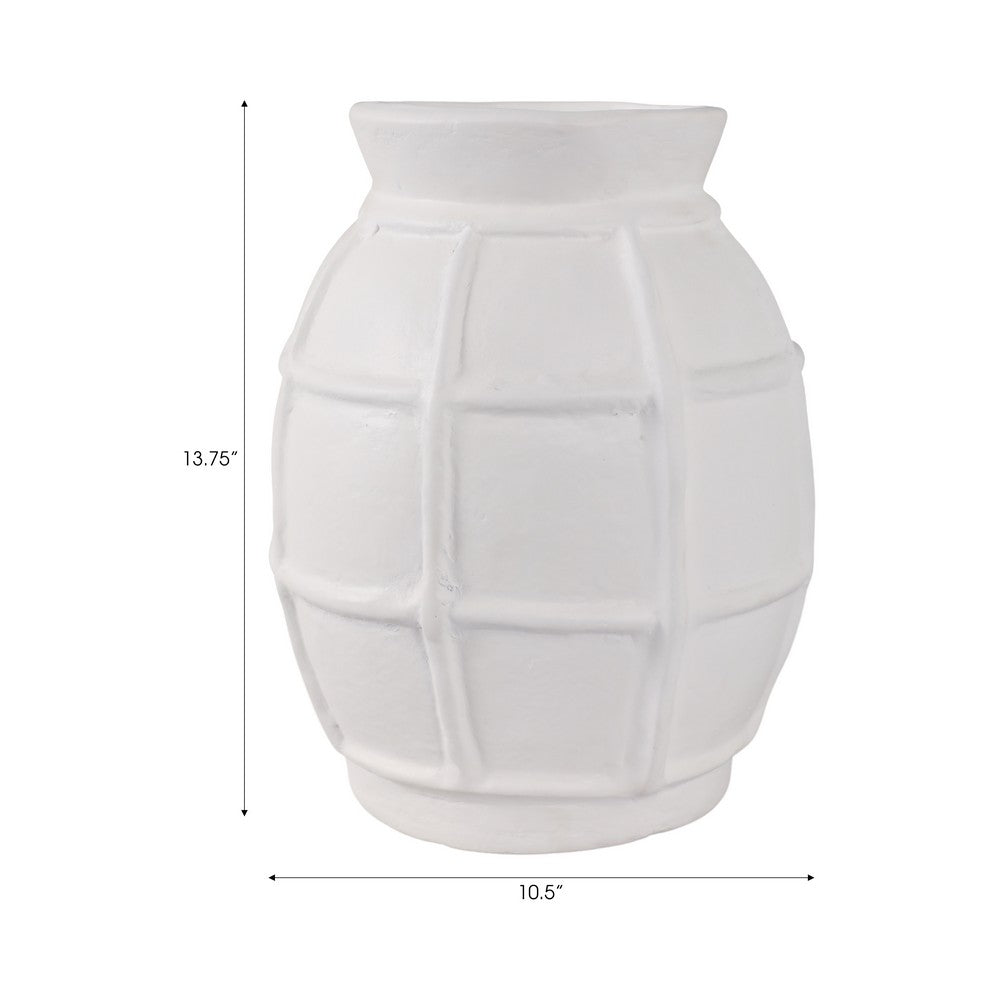 14" Decorative Dry Flower Vase | White Paper Mache Windowpane Design