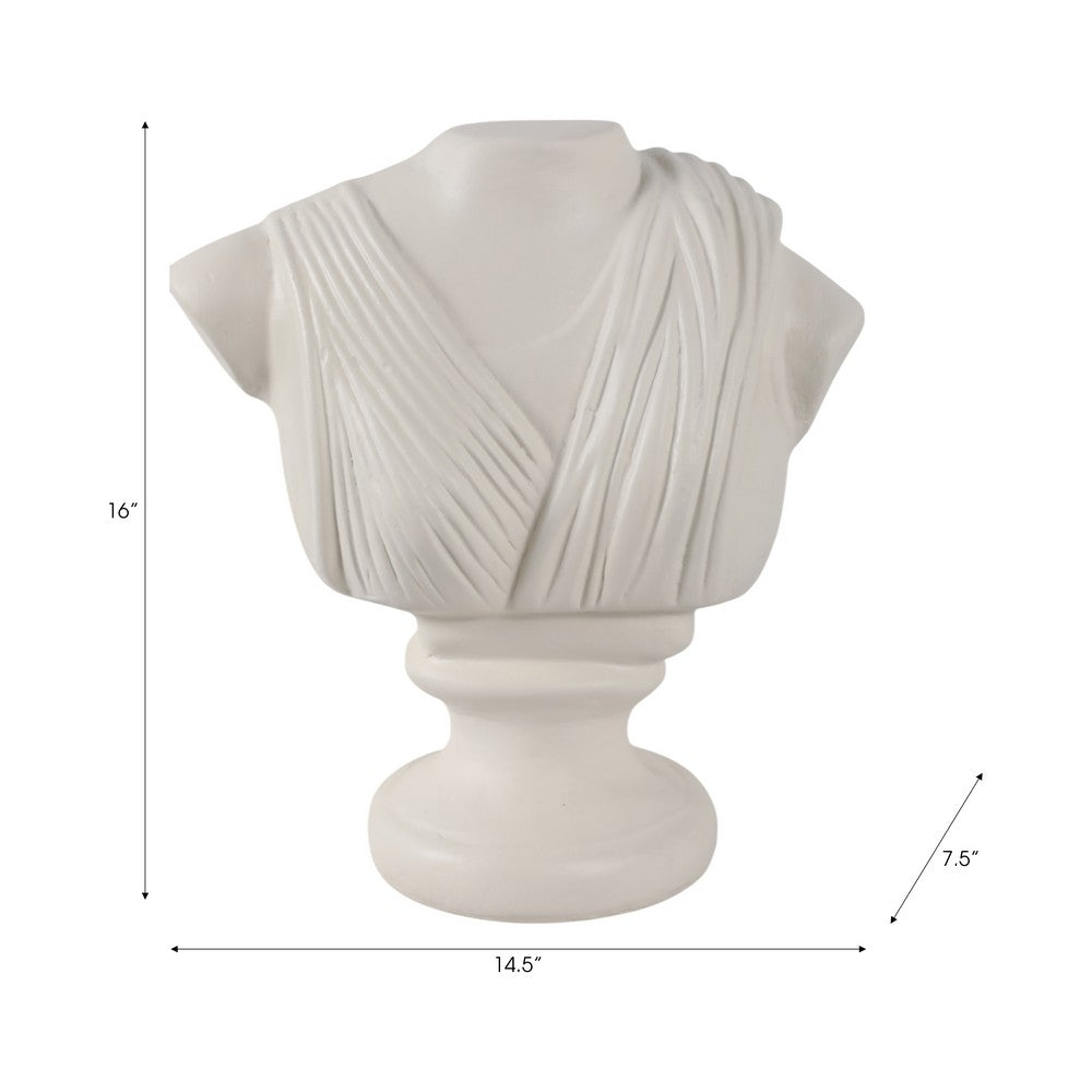 Classical Roman Inspired Headless Bust Sculpture | Ivory White 16"