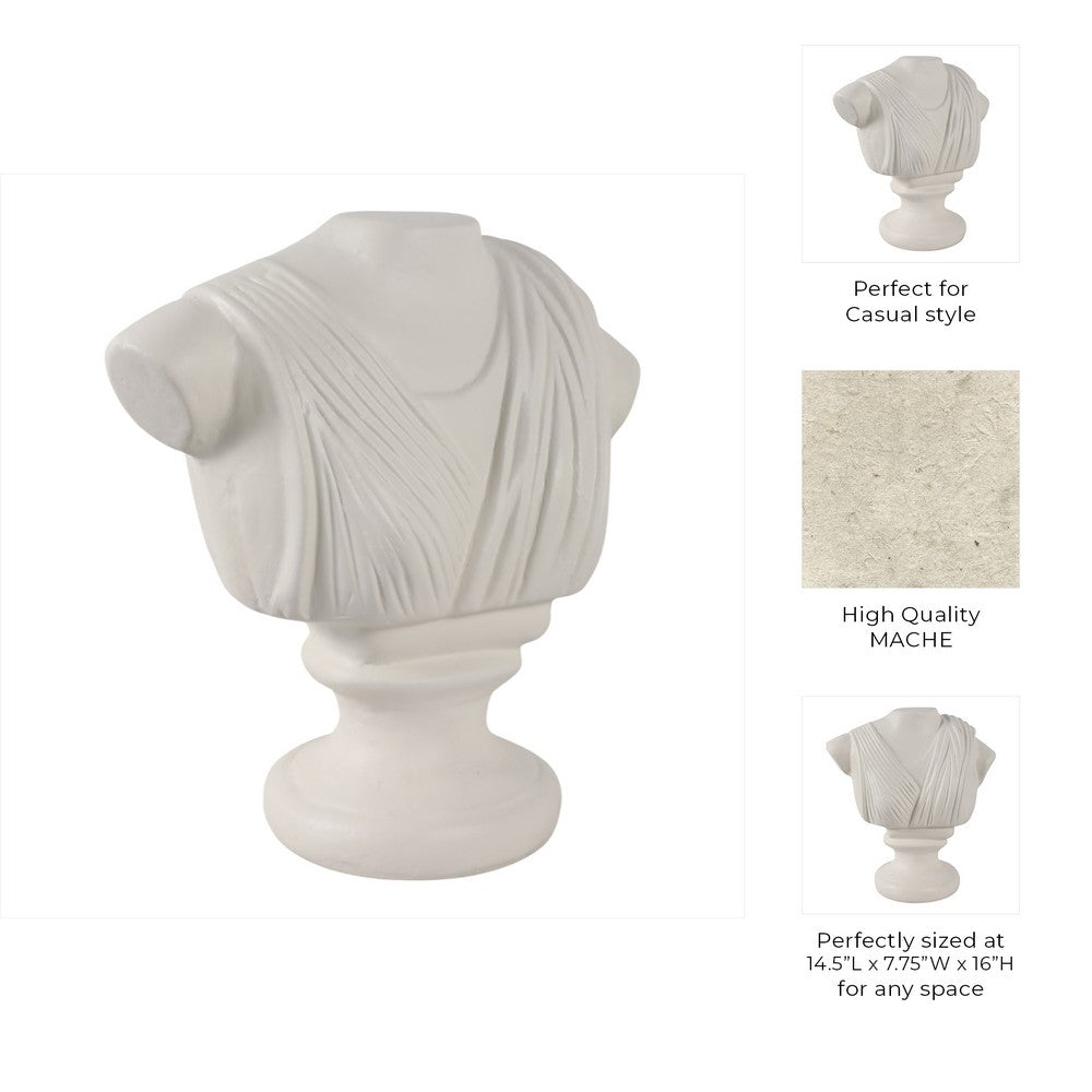 Classical Roman Inspired Headless Bust Sculpture | Ivory White 16"