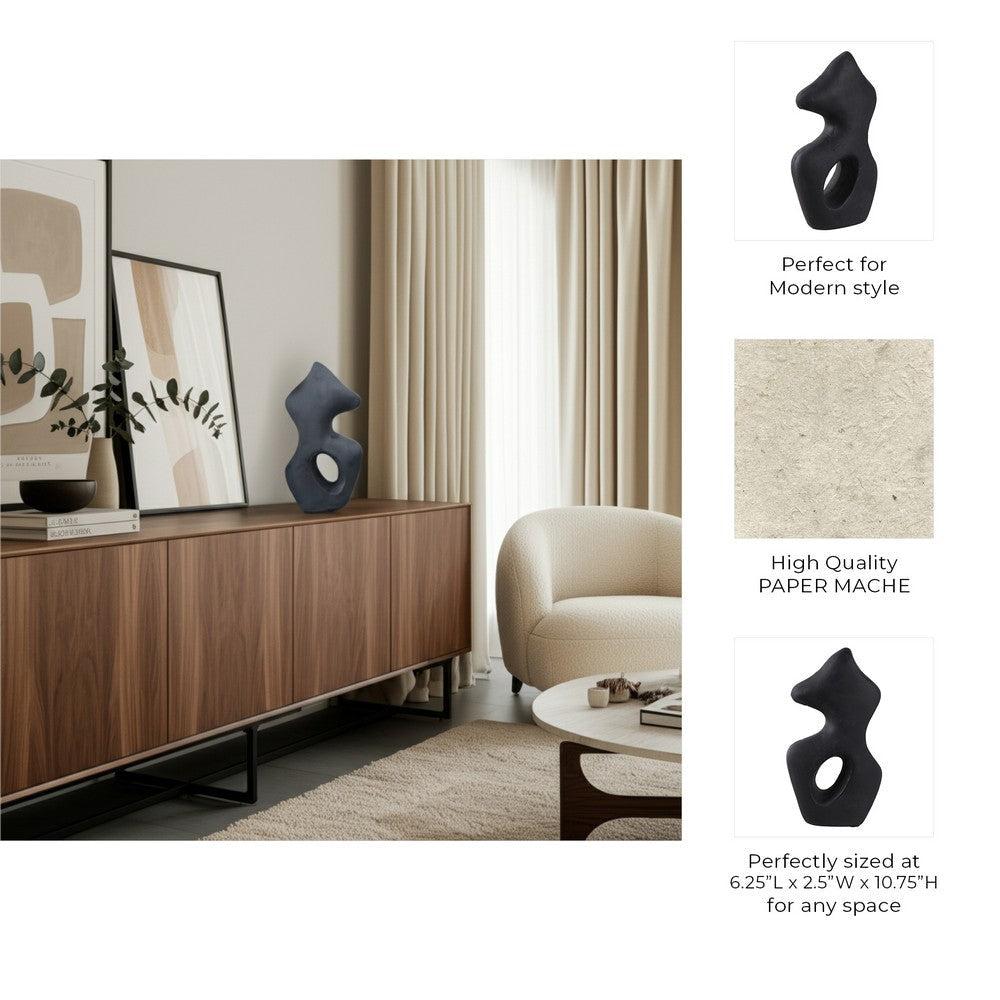 Abstract Art Sculpture | Asymmetrical Shape Cutout | Black Paper Mache SBH-22398-01