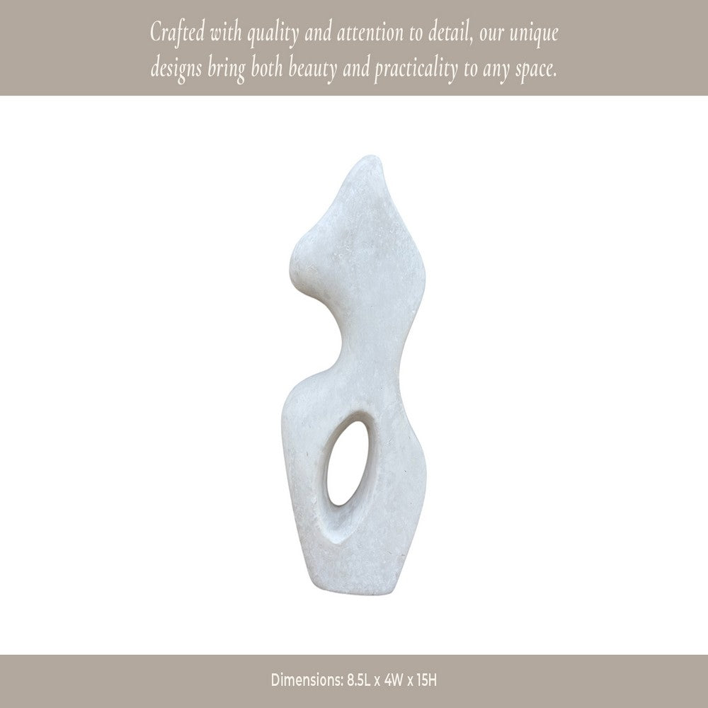Elegant Curved Abstract Sculpture with Open Center | White Paper Mache