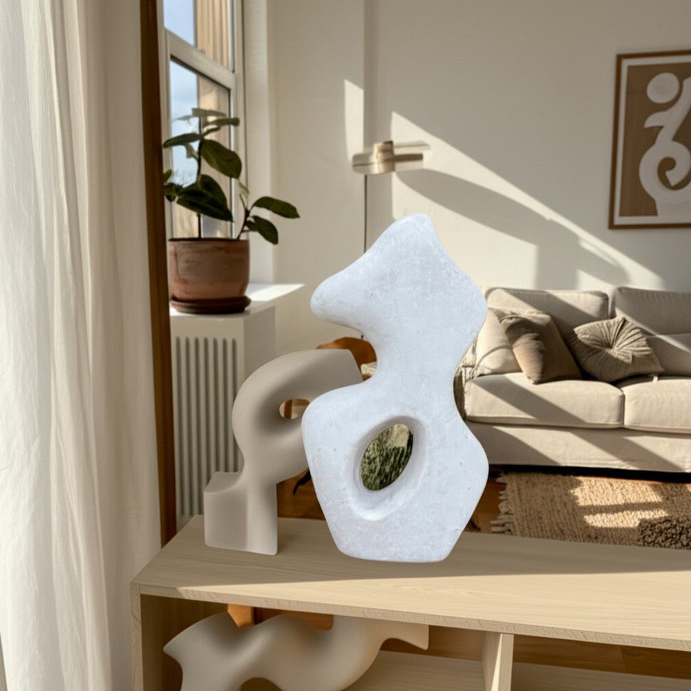 Elegant Curved Abstract Sculpture with Open Center | White Paper Mache
