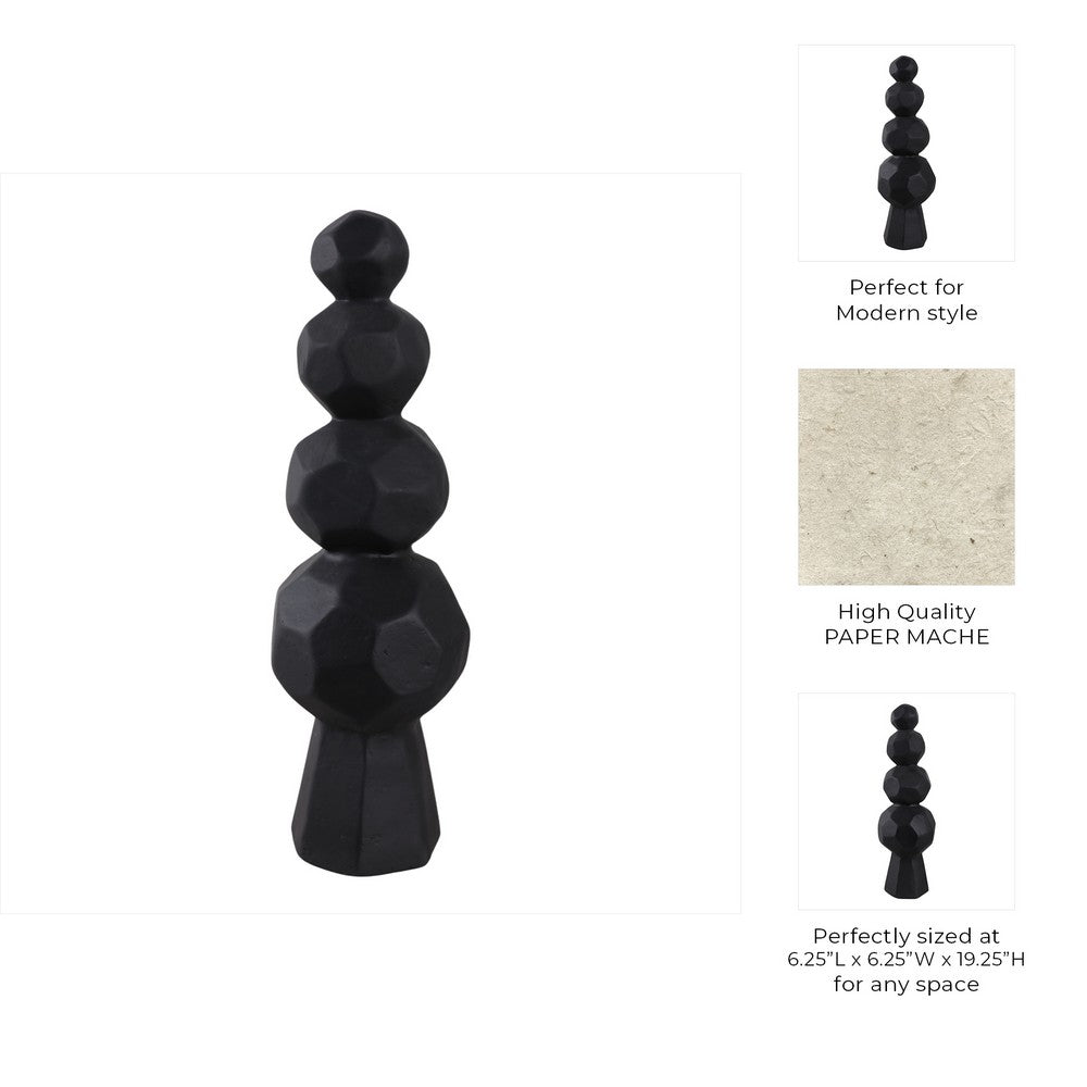 Decorative Accent Sculpture with Faceted Stacked Rocks | Black Paper Mache