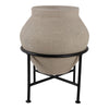 Ivory Terracota Urn Pot on Black Metal Stand | Textured Pottery | 17 Inch