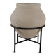 Ivory Terracota Urn Pot on Black Metal Stand | Textured Pottery | 17 Inch