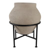 Ivory Terracota Urn Pot on Black Metal Stand | Textured Pottery | 17 Inch