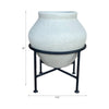 Ivory Terracota Urn Pot on Black Metal Stand | Textured Pottery | 17 Inch