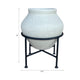 Ivory Terracota Urn Pot on Black Metal Stand | Textured Pottery | 17 Inch