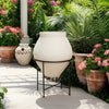 Decorative Flower Planter Pot in a Black Metal Stand | Ivory Terracotta