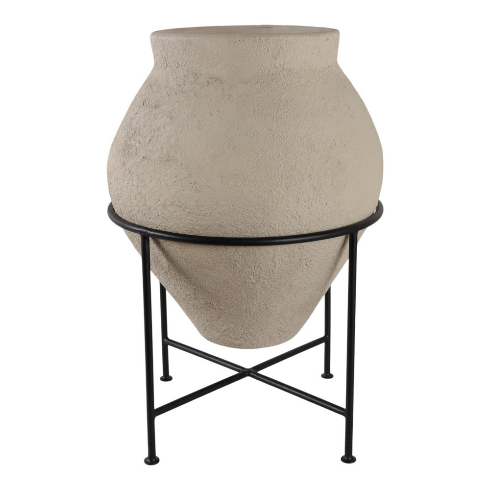 Decorative Flower Planter Pot in a Black Metal Stand | Ivory Terracotta