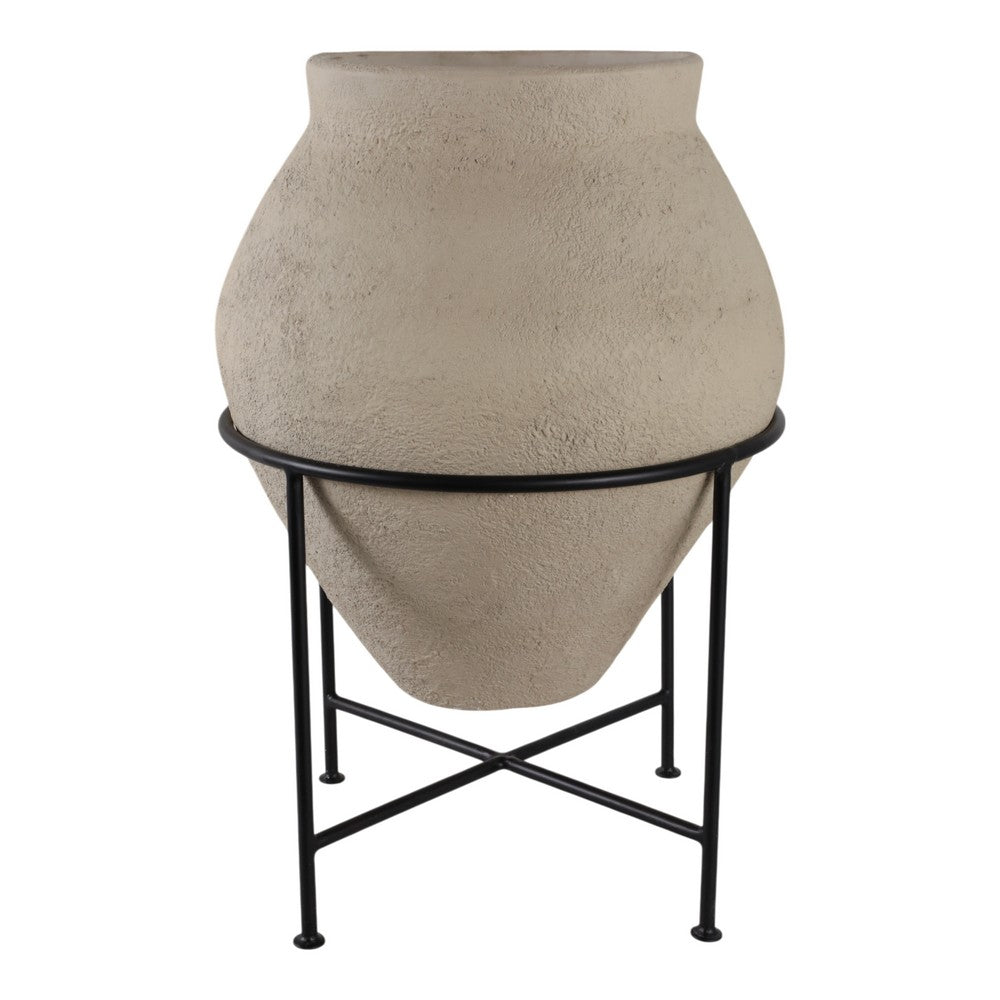 Decorative Flower Planter Pot in a Black Metal Stand | Ivory Terracotta